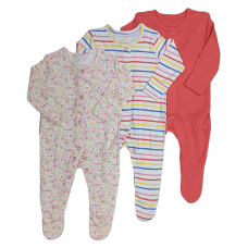 MX412: Baby  Girls 3 Pack Sleepsuits (0-24 Months)